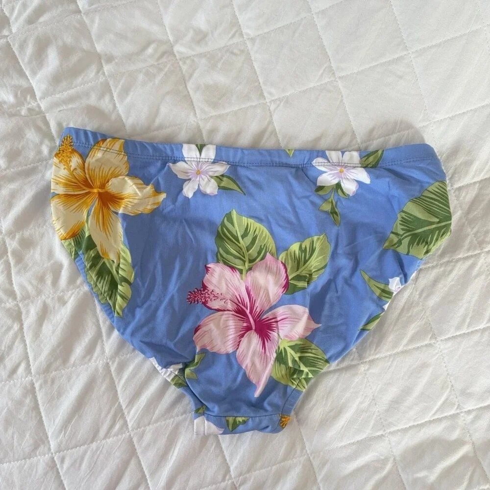Vintage 90s Y2K Womens Swimsuit Bikini Bottom Blue Floral‎ Summer Beach Classic